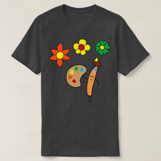おもしろいアートブラシスケッチ花 Tシャツ (デザイン正面)