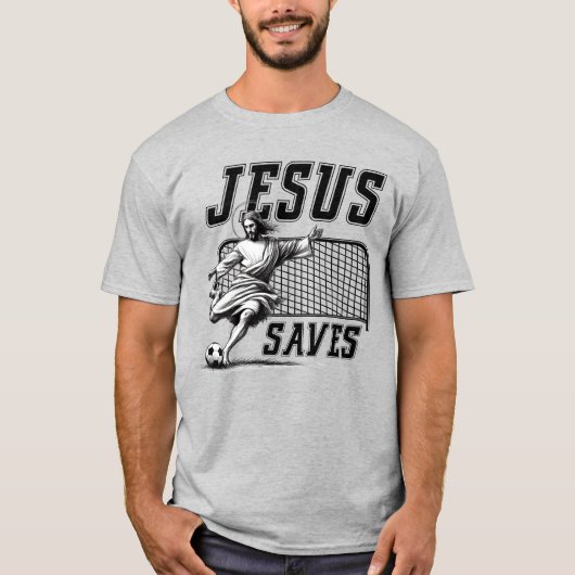 おもしろいイエス救とセッカーゴール Tシャツ (正面)