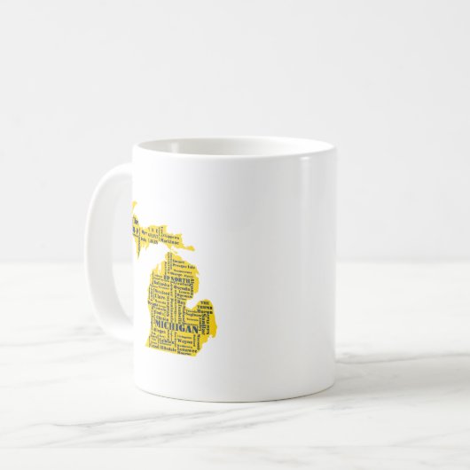 おもしろいイエローとネイビーブルーのミシガン州 コーヒーマグカップ (正面左)
