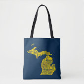 おもしろいイエローとネイビーブルーのミシガン州 トートバッグ (正面)