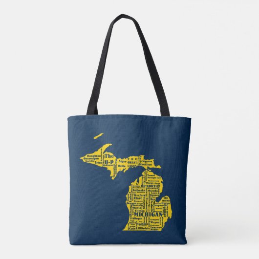 おもしろいイエローとネイビーブルーのミシガン州 トートバッグ (裏面)