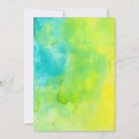 おもしろいイエローとブルーの水カラー抽象芸術誕生日 招待状 (裏面)