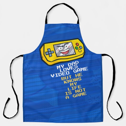 おもしろいイエローゲームポータブル父の日の挨拶 エプロン (正面)