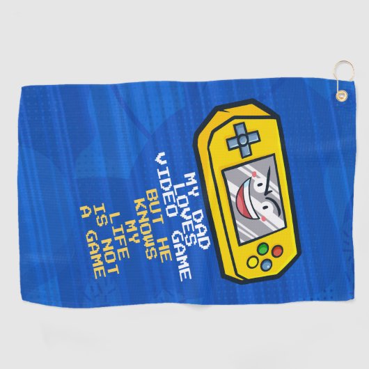 おもしろいイエローゲームポータブル父の日の挨拶 ゴルフタオル (横)