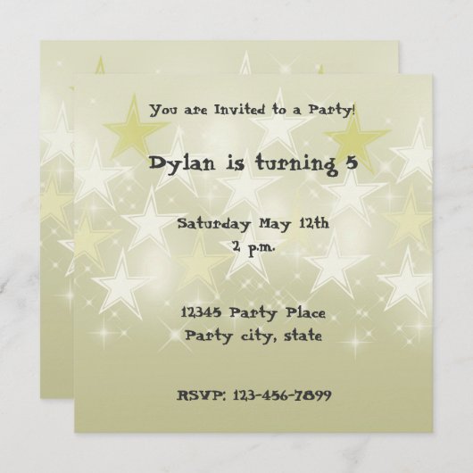 おもしろいイエロースターパーソナライズされた誕生日招待状 招待状 (正面/裏面)
