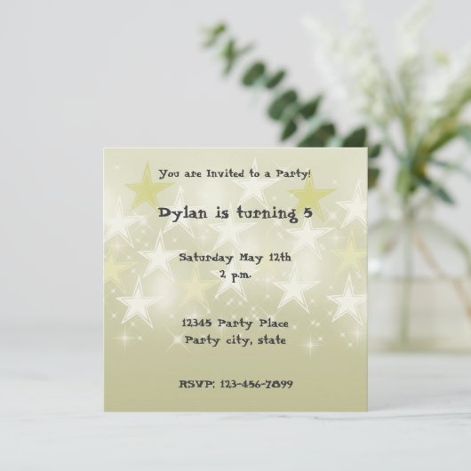 おもしろいイエロースターパーソナライズされた誕生日招待状 招待状 (スタンド正面)