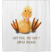 おもしろいイエローダックよくはしゃぐウィンクハッピースマイル漫画 シャワーカーテン (正面)