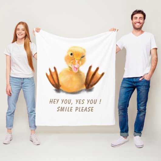 おもしろいイエローダックよくはしゃぐウィンクハッピースマイル漫画 フリースブランケット (インサイチュ)