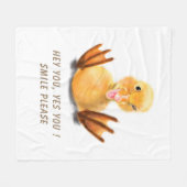 おもしろいイエローダックよくはしゃぐウィンクハッピースマイル漫画 フリースブランケット (正面(横))