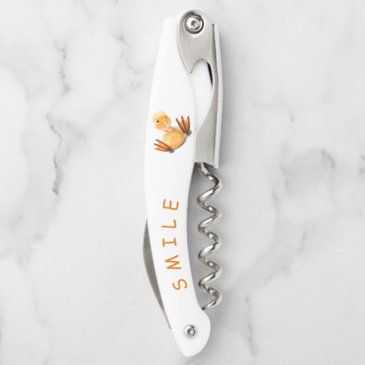 おもしろいイエローダックよくはしゃぐウィンク – ハッピースマイル ソムリエナイフ (裏面)