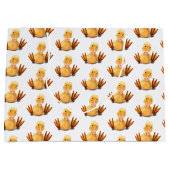 おもしろいイエローダックよくはしゃぐウィンク – ハッピースマイル ラージペーパーバッグ (正面)