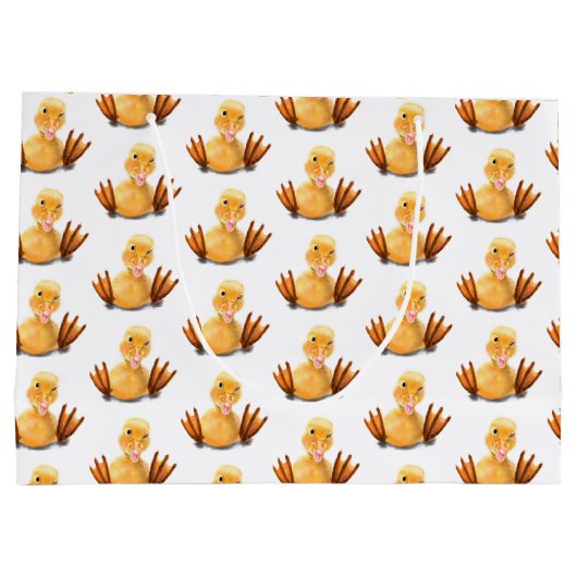 おもしろいイエローダックよくはしゃぐウィンク – ハッピースマイル ラージペーパーバッグ (裏面)