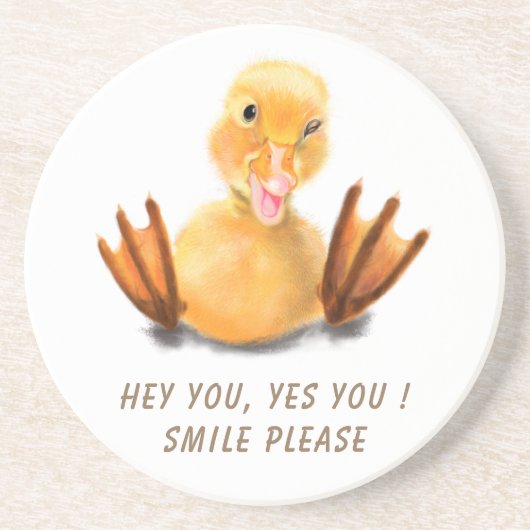 おもしろいイエローダックよくはしゃぐウインクスマイルカスタム-文字 コースター (正面)