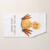 おもしろいイエローダックよくはしゃぐウインクスマイルカスタム-文字 バスタオルセット (ハンドタオル)