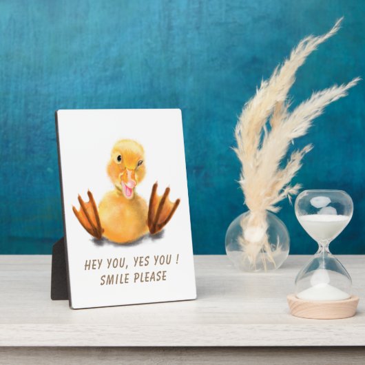 おもしろいイエローダックよくはしゃぐウインクスマイルカスタム-文字 フォトプラーク (側面)