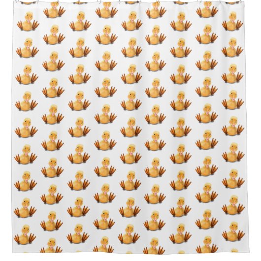 おもしろいイエローダックよくはしゃぐウインクハッピースマイル シャワーカーテン (正面)