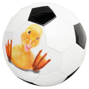 おもしろいイエローダックウよくはしゃぐィンクハロスマイル サッカーボール