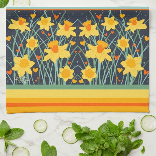 おもしろいイエローダフォジル名前をカスタムする又は引用文 スタイリッシュ キッチンタオル (折り畳み)