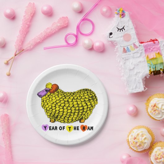おもしろいイエロ中国のラム年〔占星術の〕十二宮図誕生日PP ペーパープレート (パーティー)