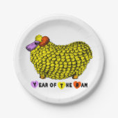 おもしろいイエロ中国のラム年〔占星術の〕十二宮図誕生日PP ペーパープレート (正面)