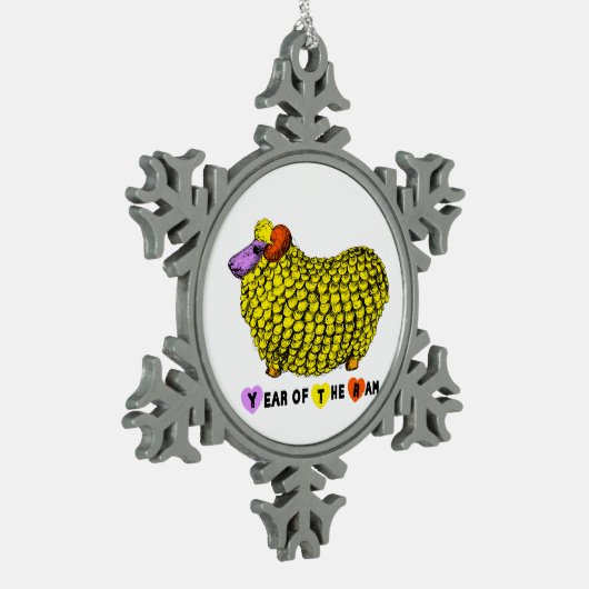 おもしろいイエロ中国のラム年〔占星術の〕十二宮図CO スノーフレークピューターオーナメント (左)