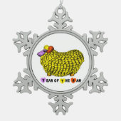 おもしろいイエロ中国のラム年〔占星術の〕十二宮図CO スノーフレークピューターオーナメント (正面)