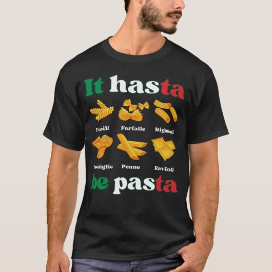おもしろいイタリアンパスタITハスタベパスタ Tシャツ (正面)