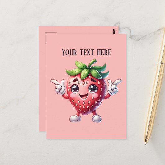 おもしろいイチゴ果実追加メッセージ ポストカード (正面/裏面インサイチュ)