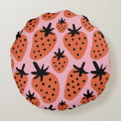 おもしろいイチゴ、手描きシームレスなデザイン。 ラウンドクッション (裏面)