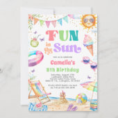 おもしろいインサンサマー誕生日ビーチパーティー 招待状 (正面)
