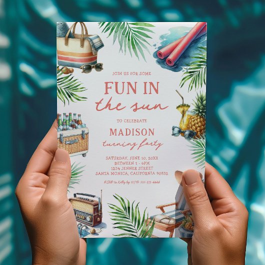 おもしろいインザサンアダルトプールパーティー誕生日 招待状