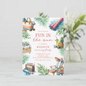 おもしろいインザサンアダルトプールパーティー誕生日 招待状 (スタンド正面)