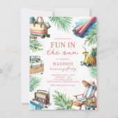 おもしろいインザサンアダルトプールパーティー誕生日 招待状 (正面)