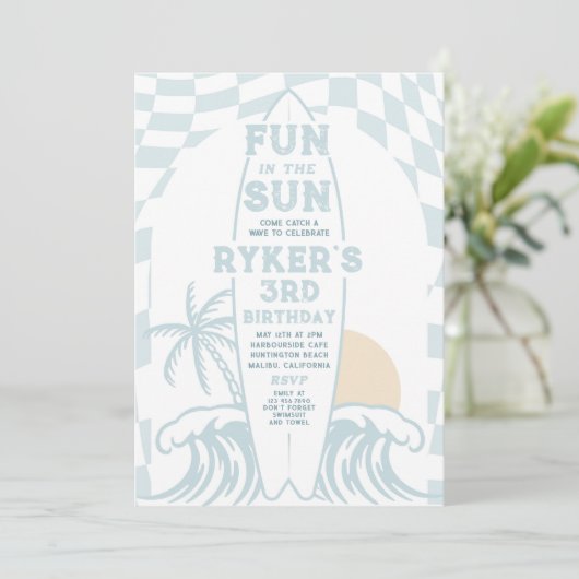 おもしろいインザサンサーフボードバースデーパーティー 招待状 (スタンド正面)