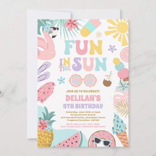 おもしろいインザサントロピカルビーチ誕生会 招待状 (正面)