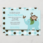 おもしろいインジャングルエレファント招待状- Blue Dot 招待状 (正面/裏面)