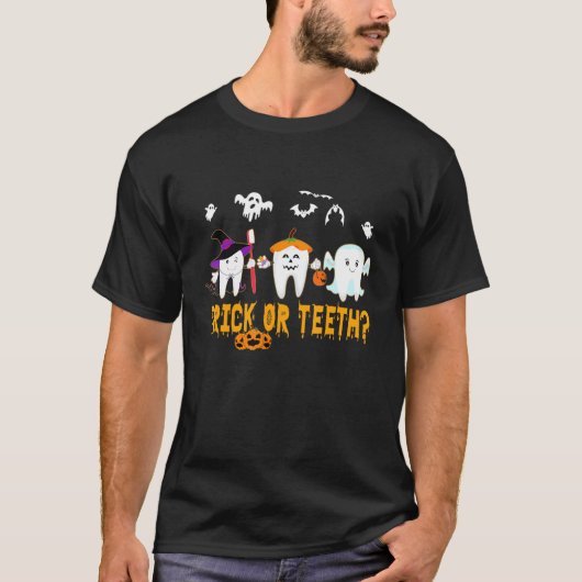 おもしろいインプラント歯科医 ハロウィン仮装 歯 Tシャツ (正面)