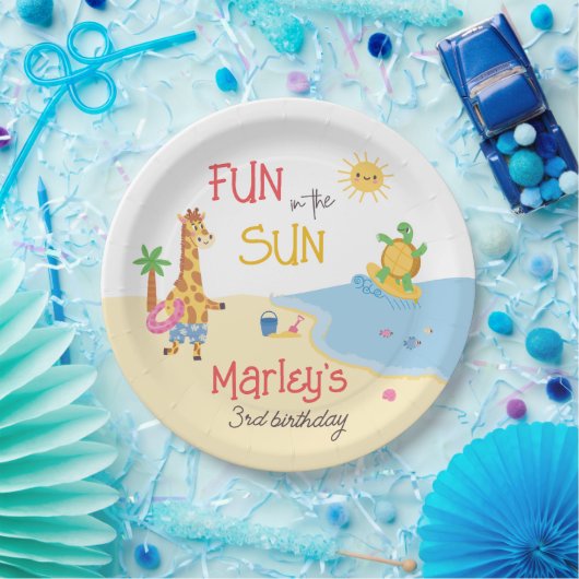 おもしろいイン太陽ビーチ動物ハッピーバースデー ペーパープレート (パーティー)