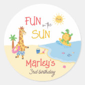 おもしろいイン太陽ビーチ動物ハッピーバースデー ラウンドシール (正面)