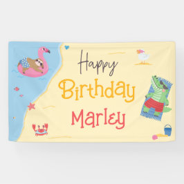 おもしろいイン太陽ビーチ動物ハッピーバースデー 横断幕