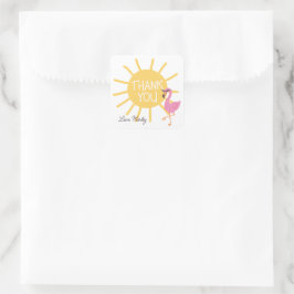 おもしろいイン太陽ビーチ動物フラミンゴありがとう スクエアシール