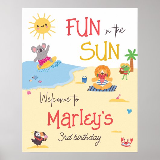 おもしろいイン太陽ビーチ動物誕生日歓迎 ポスター (正面)