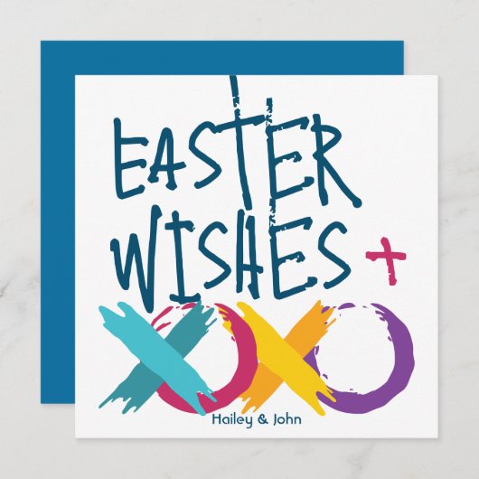 おもしろいイースターの願い、ハグ&キス | 白と青 シーズンカード (正面/裏面)