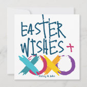 おもしろいイースターの願い、ハグ&キス | 白と青 シーズンカード (正面)