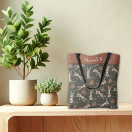 おもしろいイースターバニー卵フォークパターン名前をカスタムする トートバッグ