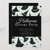 おもしろいウィッチハットブラックハロウィーンディナーパーティー 招待状 (正面/裏面)