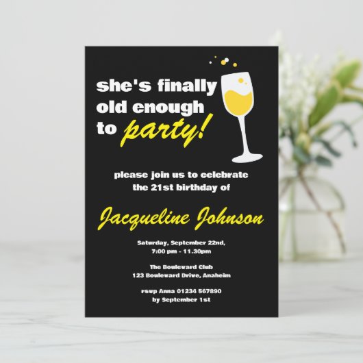 おもしろいウィメンズブラック21歳の誕生日 招待状 (スタンド正面)