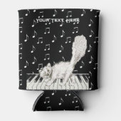 おもしろいウィンキングホワイトキャット歩くオンピアノ音符 缶クーラー (正面)