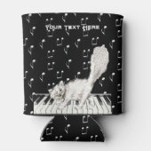 おもしろいウィンキングホワイトキャット歩くオンピアノ音符 缶クーラー (裏面)