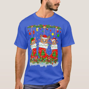 おもしろいウェルシュコーギードッグインクリスマスソックスライツクライスト Tシャツ
